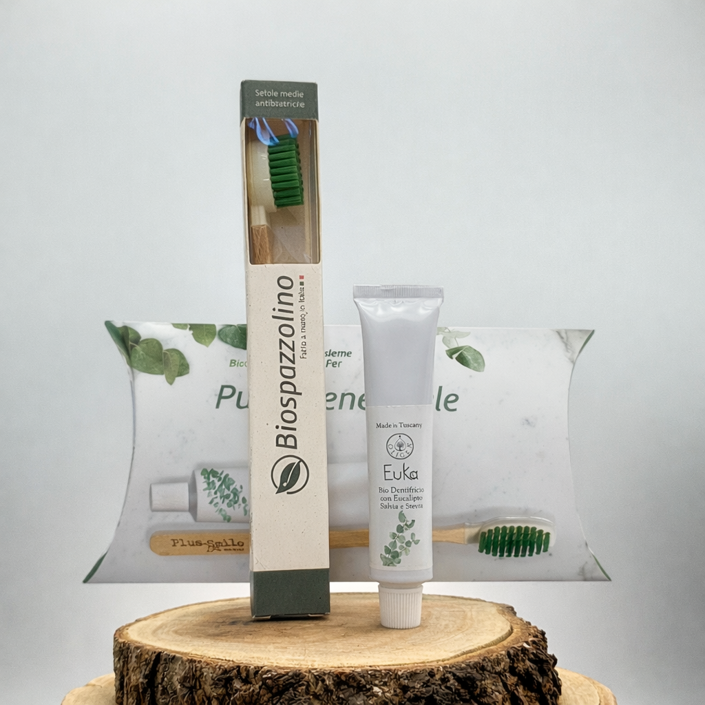 Combo spazzolino e dentifricio bio naturale Euka - Oligea azienda agricola di Massarosa LU