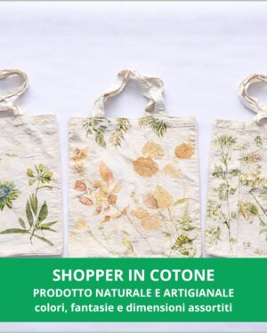 Borsa Shopper in Tessuto Naturale con Stampa Botanica