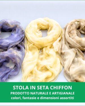 Stola in seta chiffon con stampa botanica e tintura naturale